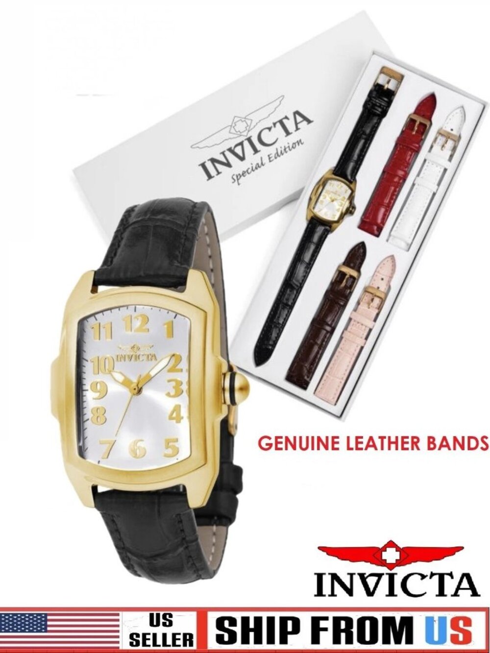 $199 Invicta Lupah Womens Gold Special Collection 29mm 5 Strap Box Set Watch NIB